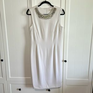 White Sleeveless with Silver Neckline Dress
